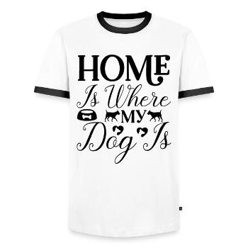 Home is where my dog is - Men's Ringer Shirt - white/black - Front - AI Model Female 172 light (172cm) & AI Model Male 178 dark (178cm)