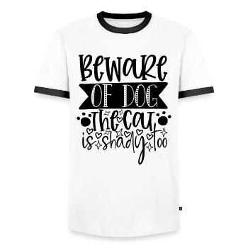 Beware of the dog Children are also shady - Men's Ringer Shirt - white/black - Front - AI Model Female 172 light (172cm) & AI Model Male 178 dark (178cm)
