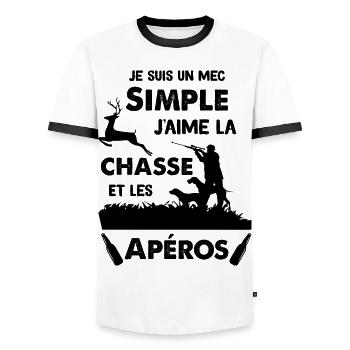 6 - mec simple chasse et apéro 13.png - T-shirt contrasté Homme - blanc/noir - Devant - AI Model Female 172 light (172cm) & AI Model Male 178 dark (178cm)