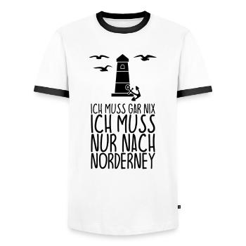 Ich muss gar nix Ich muss nur nach NORDERNEY - Männer Kontrast-T-Shirt - Weiß/Schwarz - Vorne - AI Model Female 172 light (172cm) & AI Model Male 178 dark (178cm)