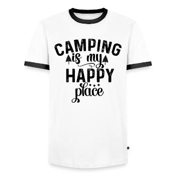 Camping is my favorite place hiking shirt - Men's Ringer Shirt - white/black - Front - AI Model Female 172 light (172cm) & AI Model Male 178 dark (178cm)