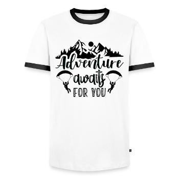 Hiking Nature Outdoor Mountains - Men's Ringer Shirt - white/black - Front - AI Model Female 172 light (172cm) & AI Model Male 178 dark (178cm)