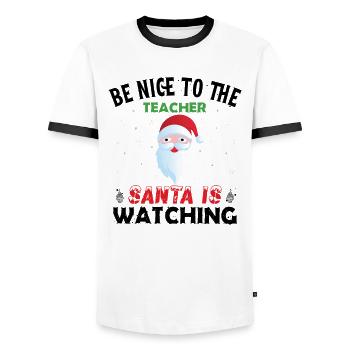 Sei nett zum Lehrer Santa is Watching Norweger - Männer Kontrast-T-Shirt - Weiß/Schwarz - Vorne - AI Model Female 172 light (172cm) & AI Model Male 178 dark (178cm)