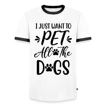 Je veux juste caresser tous les chiens - T-shirt contrasté Homme - blanc/noir - Devant - AI Model Female 172 light (172cm) & AI Model Male 178 dark (178cm)