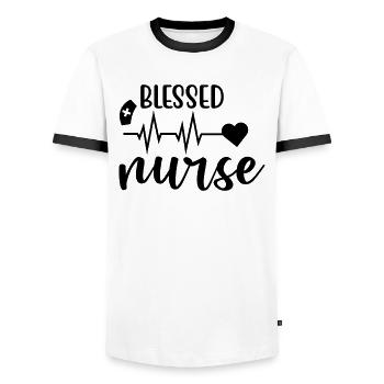Blessed Nurse - Men's Ringer Shirt - white/black - Front - AI Model Female 172 light (172cm) & AI Model Male 178 dark (178cm)