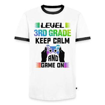 Level 3RD GRADE keep calm and game on - Men's Ringer Shirt - white/black - Front - AI Model Female 172 light (172cm) & AI Model Male 178 dark (178cm)