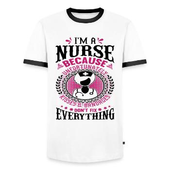 Nurse - Men's Ringer Shirt - white/black - Front - AI Model Female 172 light (172cm) & AI Model Male 178 dark (178cm)