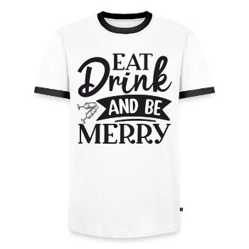Eat, drink and be merry - Men's Ringer Shirt - white/black - Front - AI Model Female 172 light (172cm) & AI Model Male 178 dark (178cm)