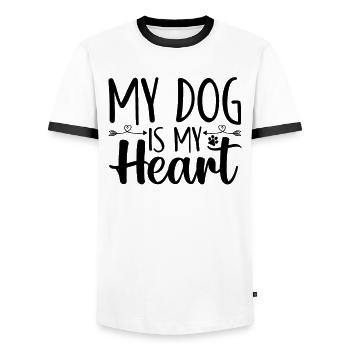 My dog is my heart - Men's Ringer Shirt - white/black - Front - AI Model Female 172 light (172cm) & AI Model Male 178 dark (178cm)