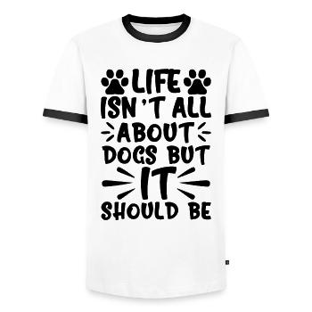 La vie ne concerne pas seulement les chiens - T-shirt contrasté Homme - blanc/noir - Devant - AI Model Female 172 light (172cm) & AI Model Male 178 dark (178cm)