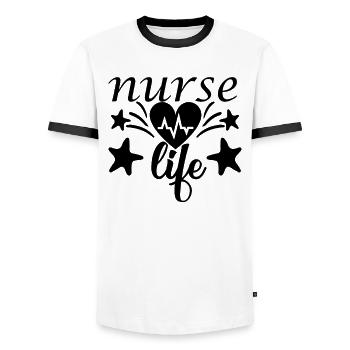 Nurse life - Men's Ringer Shirt - white/black - Front - AI Model Female 172 light (172cm) & AI Model Male 178 dark (178cm)