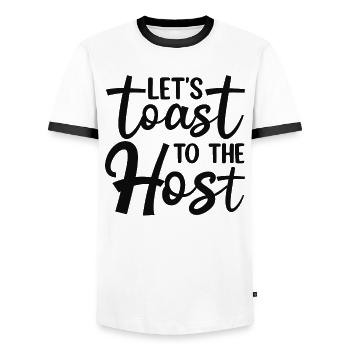 Lasst uns auf den Gastgeber anstoßen - Männer Kontrast-T-Shirt - Weiß/Schwarz - Vorne - AI Model Female 172 light (172cm) & AI Model Male 178 dark (178cm)