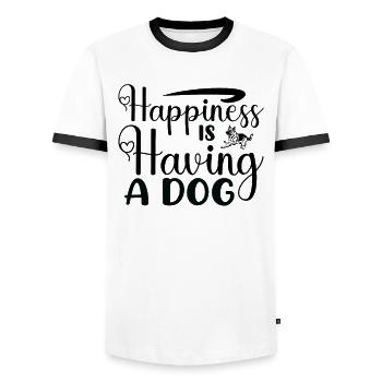 Le bonheur, c’est d’avoir un chien - T-shirt contrasté Homme - blanc/noir - Devant - AI Model Female 172 light (172cm) & AI Model Male 178 dark (178cm)