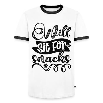 S’assoit pour des friandises - T-shirt contrasté Homme - blanc/noir - Devant - AI Model Female 172 light (172cm) & AI Model Male 178 dark (178cm)