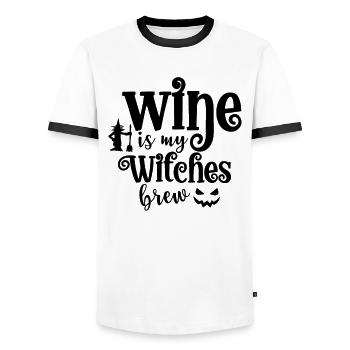 Wine is my witch's brew - Men's Ringer Shirt - white/black - Front - AI Model Female 172 light (172cm) & AI Model Male 178 dark (178cm)