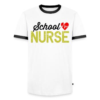School Nurse - Men's Ringer Shirt - white/black - Front - AI Model Female 172 light (172cm) & AI Model Male 178 dark (178cm)