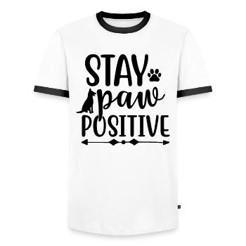 Restez positif patte - T-shirt contrasté Homme - blanc/noir - Devant - AI Model Female 172 light (172cm) & AI Model Male 178 dark (178cm)