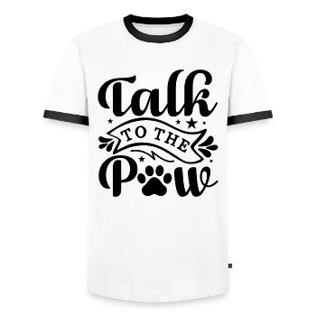 Sprich mit der Pfote - Männer Kontrast-T-Shirt - Weiß/Schwarz - Vorne - AI Model Female 172 light (172cm) & AI Model Male 178 dark (178cm)