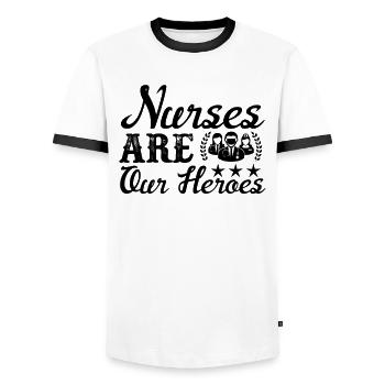 Nurses are our heroes - Men's Ringer Shirt - white/black - Front - AI Model Female 172 light (172cm) & AI Model Male 178 dark (178cm)
