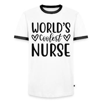 L’infirmière la plus cool du monde - T-shirt contrasté Homme - blanc/noir - Devant - AI Model Female 172 light (172cm) & AI Model Male 178 dark (178cm)