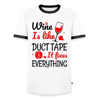 Wine is like tape - Men's Ringer Shirt - white/black - Front - AI Model Female 172 light (172cm) & AI Model Male 178 dark (178cm)