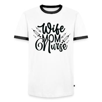 Wife Mama Nurse - Men's Ringer Shirt - white/black - Front - AI Model Female 172 light (172cm) & AI Model Male 178 dark (178cm)