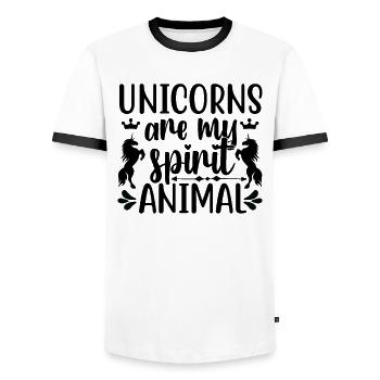 Les licornes sont mon animal spirituel Licorne - T-shirt contrasté Homme - blanc/noir - Devant - AI Model Female 172 light (172cm) & AI Model Male 178 dark (178cm)