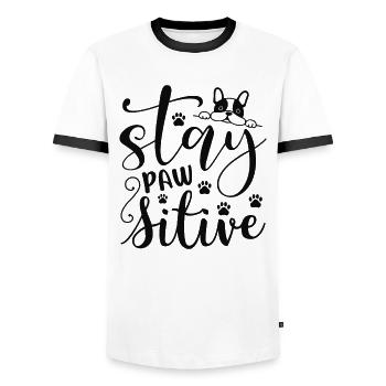Stay pawsitive - Men's Ringer Shirt - white/black - Front - AI Model Female 172 light (172cm) & AI Model Male 178 dark (178cm)