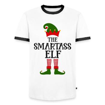 The clever shit elf Ugly Christmas - Men's Ringer Shirt - white/black - Front - AI Model Female 172 light (172cm) & AI Model Male 178 dark (178cm)