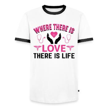Where there is love, there is also the nurse - Men's Ringer Shirt - white/black - Front - AI Model Female 172 light (172cm) & AI Model Male 178 dark (178cm)