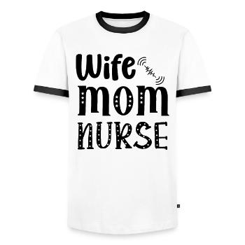 Wife Mama Nurse - Men's Ringer Shirt - white/black - Front - AI Model Female 172 light (172cm) & AI Model Male 178 dark (178cm)