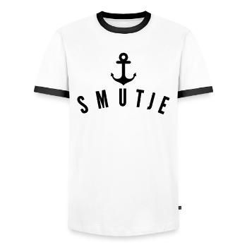 Smutje - Cook Sailing Motivation Team - Men's Ringer Shirt - white/black - Front - AI Model Female 172 light (172cm) & AI Model Male 178 dark (178cm)