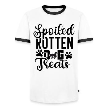 Pampered spoiled dog treats - Men's Ringer Shirt - white/black - Front - AI Model Female 172 light (172cm) & AI Model Male 178 dark (178cm)