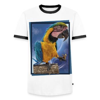 The blue and yellow macaw - Men's Ringer Shirt - white/black - Front - AI Model Female 172 light (172cm) & AI Model Male 178 dark (178cm)