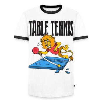 Table Tennis Lion Ping Pong Lion Outfit Table - Men's Ringer Shirt - white/black - Front - AI Model Female 172 light (172cm) & AI Model Male 178 dark (178cm)