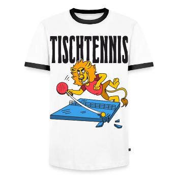Table Tennis Lion Ping Pong Lion Outfit Table - Men's Ringer Shirt - white/black - Front - AI Model Female 172 light (172cm) & AI Model Male 178 dark (178cm)
