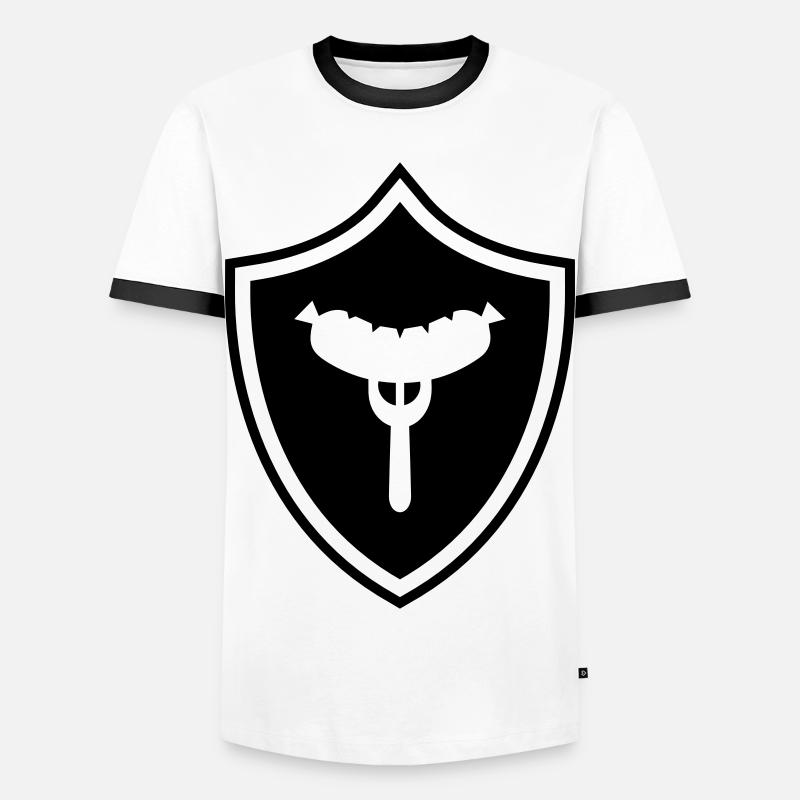 Wurst Gabel Wappen - Männer Kontrast-T-Shirt - Weiß/Schwarz