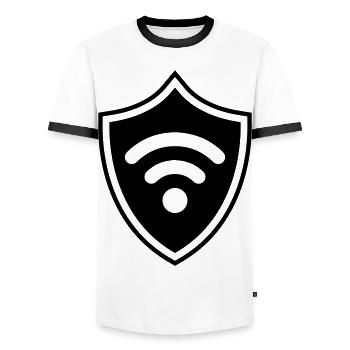 Wi-Fi Internet Coat of Arms - Men's Ringer Shirt - white/black - Front - AI Model Female 172 light (172cm) & AI Model Male 178 dark (178cm)