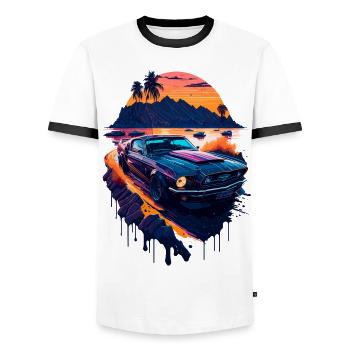 Voiture de sport classique - T-shirt contrasté Homme - blanc/noir - Devant - AI Model Female 172 light (172cm) & AI Model Male 178 dark (178cm)