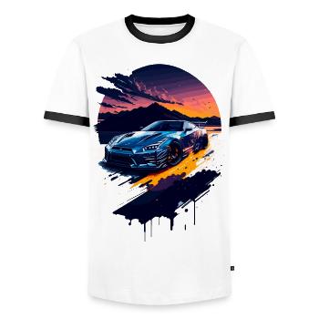 Voiture de sport classique - T-shirt contrasté Homme - blanc/noir - Devant - AI Model Female 172 light (172cm) & AI Model Male 178 dark (178cm)
