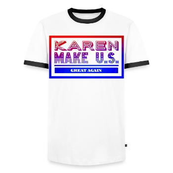 Karen make U.S. great again - Männer Kontrast-T-Shirt - Weiß/Schwarz - Vorne - AI Model Female 172 light (172cm) & AI Model Male 178 dark (178cm)