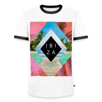 Ibiza Été Soleil Plage Mer Palmiers Fête - T-shirt contrasté Homme - blanc/noir - Devant - AI Model Female 172 light (172cm) & AI Model Male 178 dark (178cm)