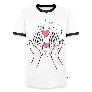 Herzen Herzmotiv Liebe I Love Hände Romantisch - Männer Kontrast-T-Shirt - Weiß/Schwarz - Vorne - AI Model Female 172 light (172cm) & AI Model Male 178 dark (178cm)