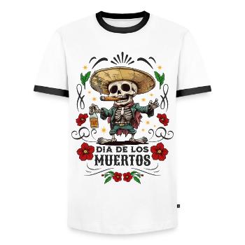 Dia De Los Muertos Skull Skull Tequilla - Men's Ringer Shirt - white/black - Front - AI Model Female 172 light (172cm) & AI Model Male 178 dark (178cm)