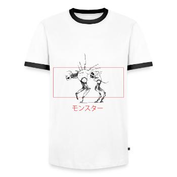 chien humain - T-shirt contrasté Homme - blanc/noir - Devant - AI Model Female 172 light (172cm) & AI Model Male 178 dark (178cm)