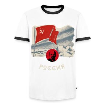 russie, lenin, drapeau, faucille, drapeau, moscou, russie - T-shirt contrasté Homme - blanc/noir - Devant - AI Model Female 172 light (172cm) & AI Model Male 178 dark (178cm)