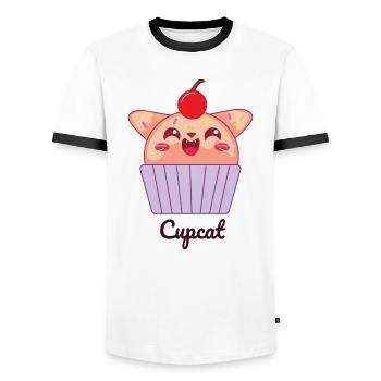 Cupcake Cat Cute Cupcat Kawaii Manga Kitty - Männer Kontrast-T-Shirt - Weiß/Schwarz - Vorne - AI Model Female 172 light (172cm) & AI Model Male 178 dark (178cm)