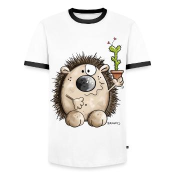 Hedgehog with cactus - Men's Ringer Shirt - white/black - Front - AI Model Female 172 light (172cm) & AI Model Male 178 dark (178cm)
