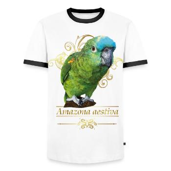 Amazona mit blauer Front - Männer Kontrast-T-Shirt - Weiß/Schwarz - Vorne - AI Model Female 172 light (172cm) & AI Model Male 178 dark (178cm)