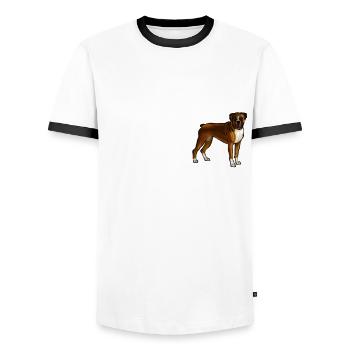 Chien boxeur feu de camp C’est mon camping - T-shirt contrasté Homme - blanc/noir - Devant - AI Model Female 172 light (172cm) & AI Model Male 178 dark (178cm)